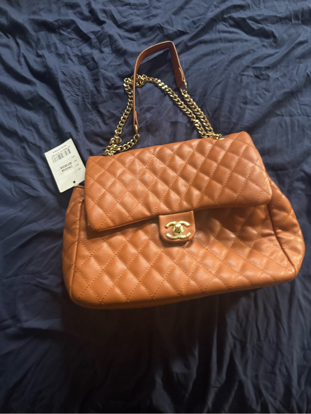 Classic Quilted Shoulder Bag in Tan with Gold Chain